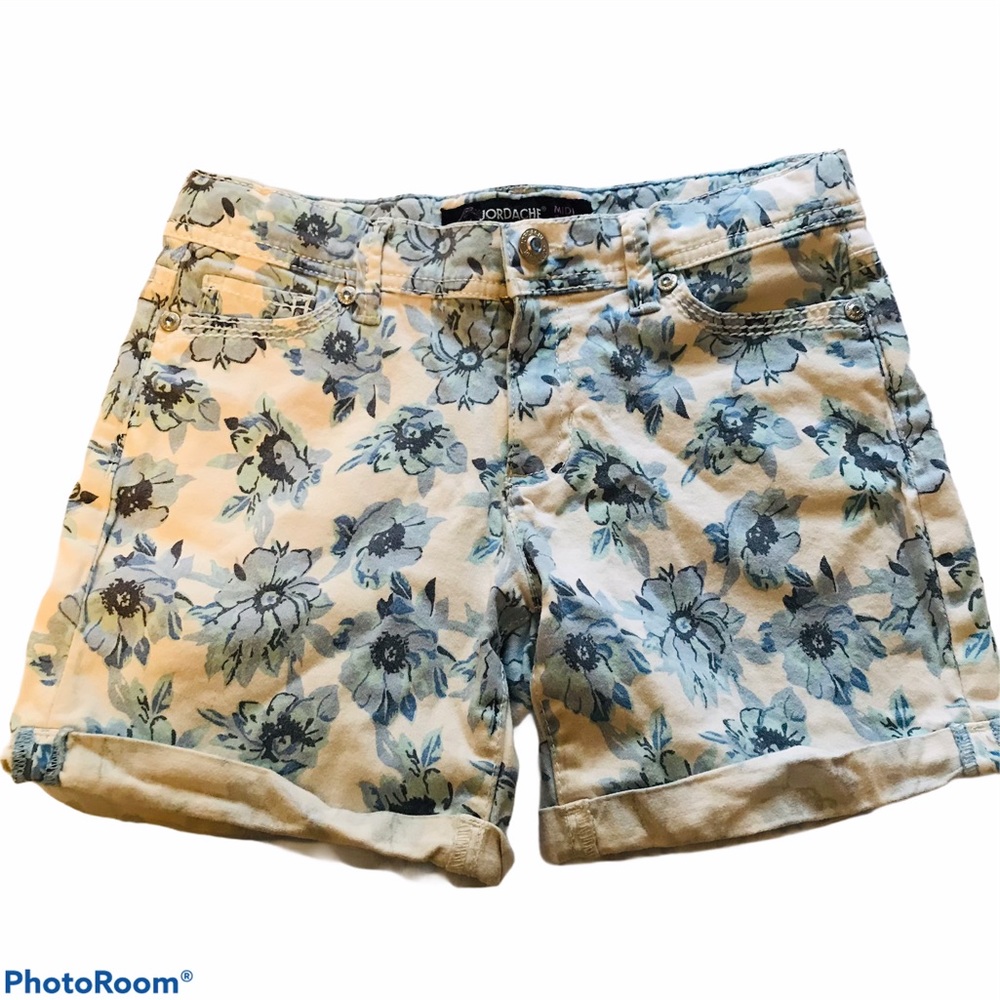 Girls Blue Floral Denim Shorts Sz 12